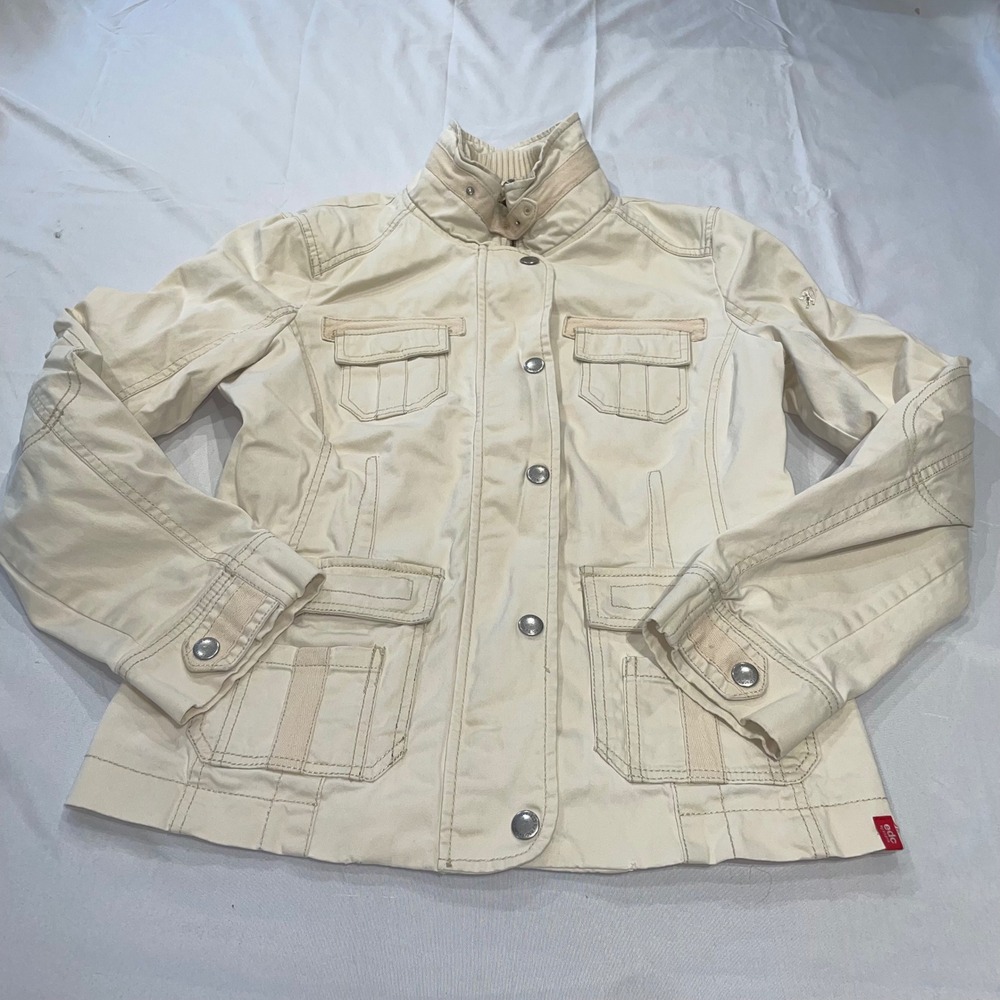 EDC by Esprit Womens Cream Utility Field Jacket Cargo Pockets Size M PS0412